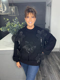 Large petal flower jumper-Black