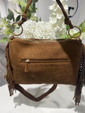 Soft faux suede ring tassle bag-Tan