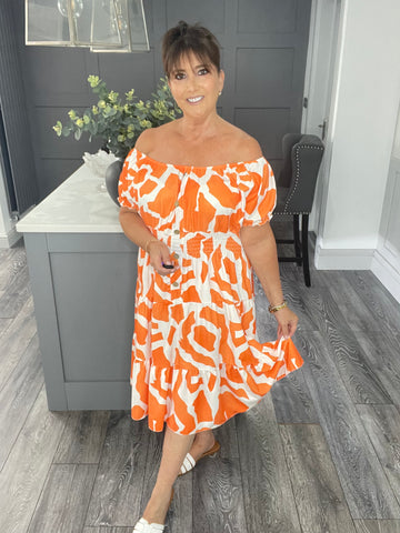 Abstract print midi magic dress-Orange
