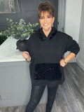 Sloane soft  scuba sequin hoody-Black