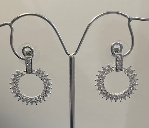 Silver finish diamanté drop circle earrings