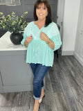 Fern broderie anglaise balloon sleeve top-Mint