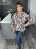 Ruffle front blouse-Chocolate