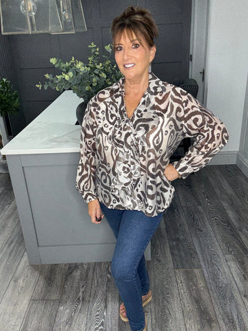 Ruffle front blouse-Chocolate