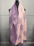 Luxury Cashmere blend tree of  life reversible scarf-Lilac/Pink
