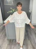 Nina lace embroidered batwing top -White