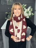 Super soft reversible winter heart scarf-Berry/beige