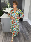 Vibrant leaf print V front Maxi