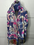 Winter paisley print reversible scarf-Navy