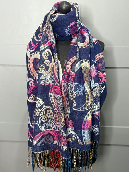 Winter paisley print reversible scarf-Navy
