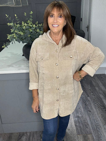 Chenille cord military hoody -Beige