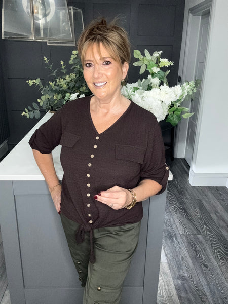 Chocolate V neck tie top