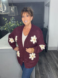 Daisy chunky knit cardigan-Merlot