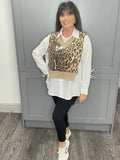 Nadia sequin leopard top with shirt inlay-Mocha