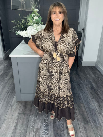 Sahara tassel dress-Chocolate/Gold