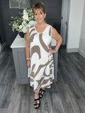 Abstract print midi dress-Mocha