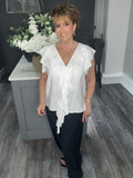 Cascade ruffle trim blouse-White