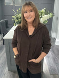 Italian cashmere blend hooded cardigan-Chocolate