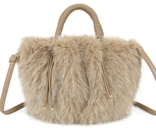 Sparkle faux fur bag-caramel