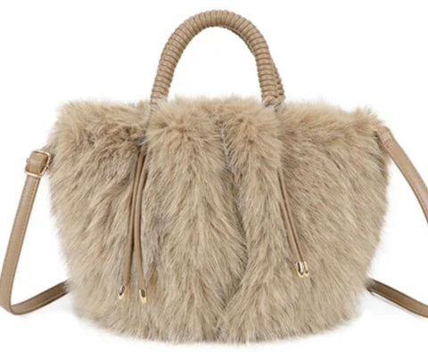 Sparkle faux fur bag-caramel