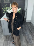 Soft velvet chenille cord military jacket-Black
