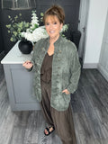 Soft velvet chenille military jacket-Khaki