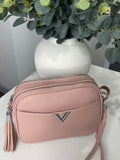 Double compartment crossbody tassel bag-Pink