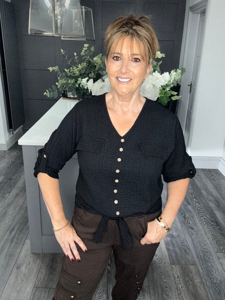 Black V neck tie top