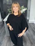 Balloon sleeve slouch knitted top-black