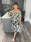 Abstract print midi magic dress-Khaki