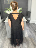 Cascade ruffle trim blouse-Black