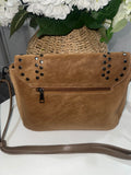 Faux suede studded crossbody bag-Tan