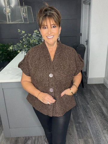 Fifi soft boucle  gold button waistcoat-Chocolate