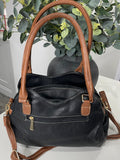 Black triplecompartment shoulder/crossbody bag