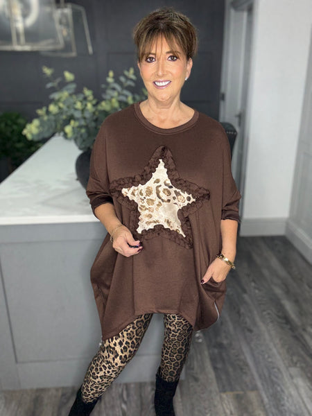 Raya ruffle star double zip top-Chocolate