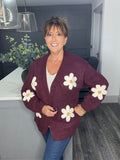 Daisy chunky knit cardigan-Merlot