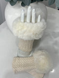 Fingerless knitted plait gloves with faux fur trim-Beige