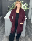 Italian fringed long line cardigan-Mulberry