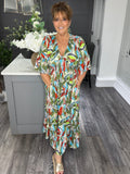 Vibrant leaf print V front Maxi