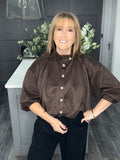 Chocolate Suedette bubble hem bomber jacket