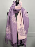Luxury Cashmere blend tree of  life reversible scarf-Lilac/Pink
