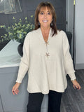 Super soft ribbed star cardigan-Beige