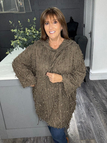 Shaggy hooded top -Mocha
