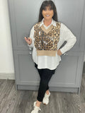 Nadia sequin leopard top with shirt inlay-Mocha