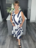 Abstract print midi dress-Navy