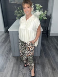 Khaki abstract animal print trouser