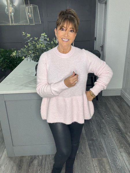 Dara alpaca mix peplum button back top-Baby pink