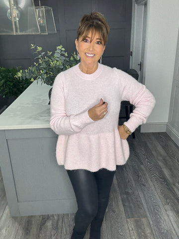 Dara alpaca mix peplum button back top-Baby pink