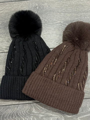 Super soft crystal Pom Hat-Chocolate