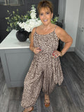 Wrap balloon leg jumpsuit -Animal print